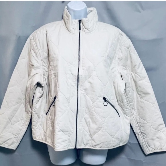 LUCKY‎ BRAND Women’s Ivory Quilted Jacket Size: Large Full Zipper - Picture 1 of 9